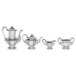 A Victorian sterling silver four-piece tea and coffee service, London 1849 by William Hewitt (first