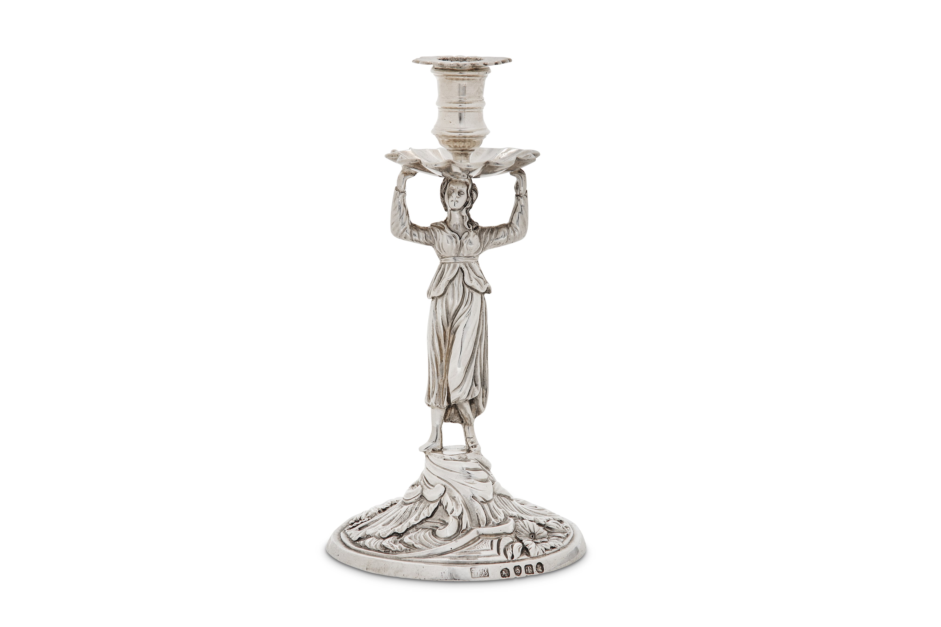 A George III sterling silver figural taperstick, London 1814 by William Burwash