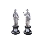 A pair of Victorian sterling silver sculptures of classical female figures, London 1863 by Smith, Ni