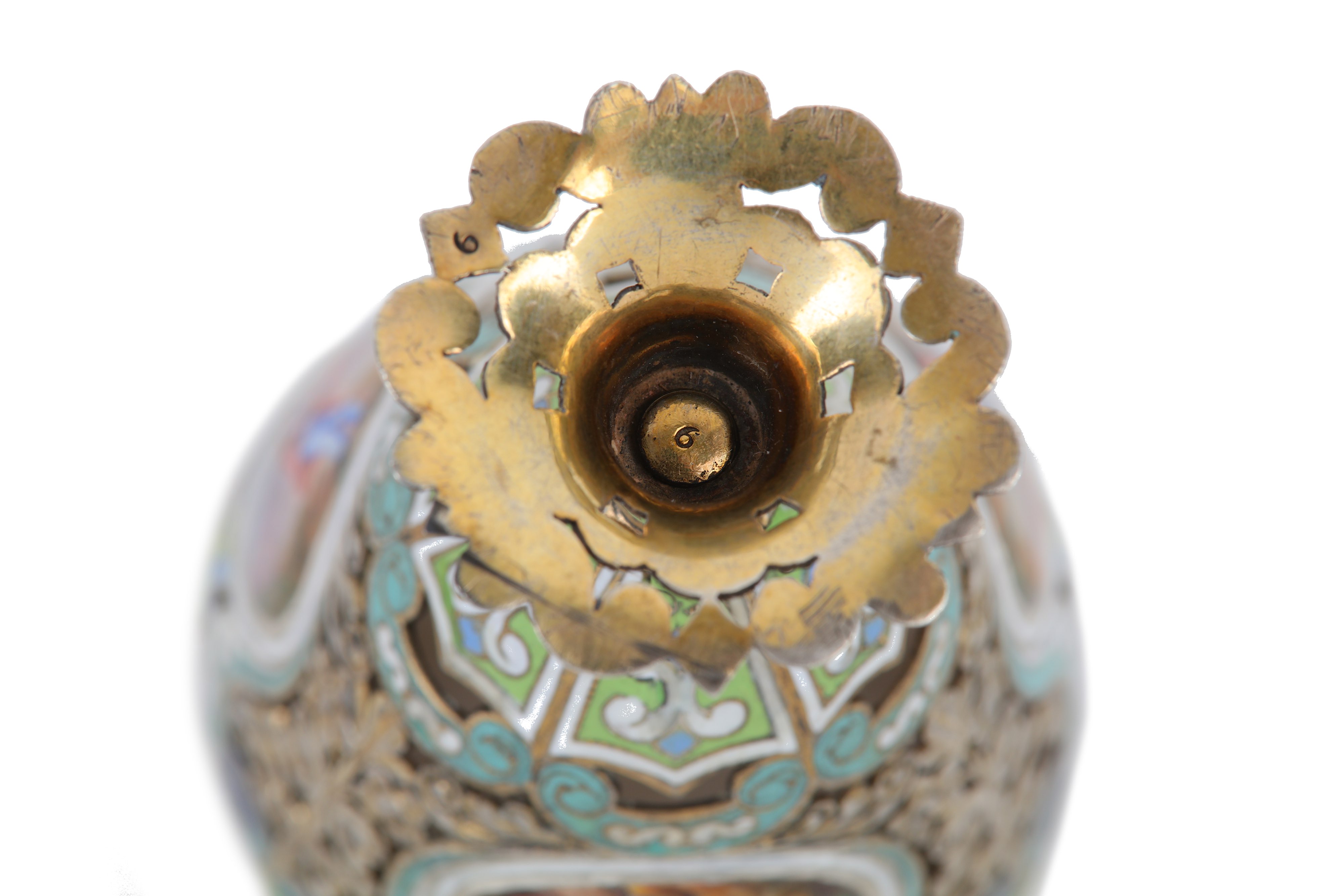 An early 20th century continental unmarked silver-gilt and enamel zarf, possibly Swiss - Image 3 of 3