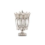 A 20th century Greek sterling silver sugar vase with sugar spoons, the vase stamped 925 and ПA in a