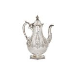 An early Victorian sterling silver coffee pot, London 1845 by John Angell II & George Angell