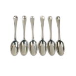 A set of six George I/II sterling silver tablespoons, London 1727 by IW, presumably for James Wilks