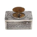 A late 19th century German 800 standard silver musical singing bird box, Hanau circa 1880 by J. D. S