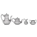 A mid-Victorian sterling silver Abercorn pattern four-piece tea and coffee service, London 1863 by R