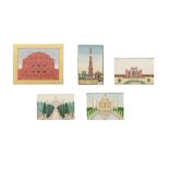 FIVE INDIAN ARCHITECTURAL PAINTINGS