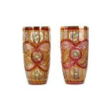 A PAIR OF DEEP PINK BOHEMIA GLASS VASES FOR THE IRANIAN MARKET