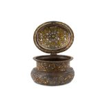 A SILVER AND GOLD-INLAID LIDDED JAR