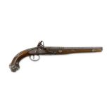 A GOLD-DAMASCENED AND SILVER-OVERLAID FLINTLOCK PISTOL