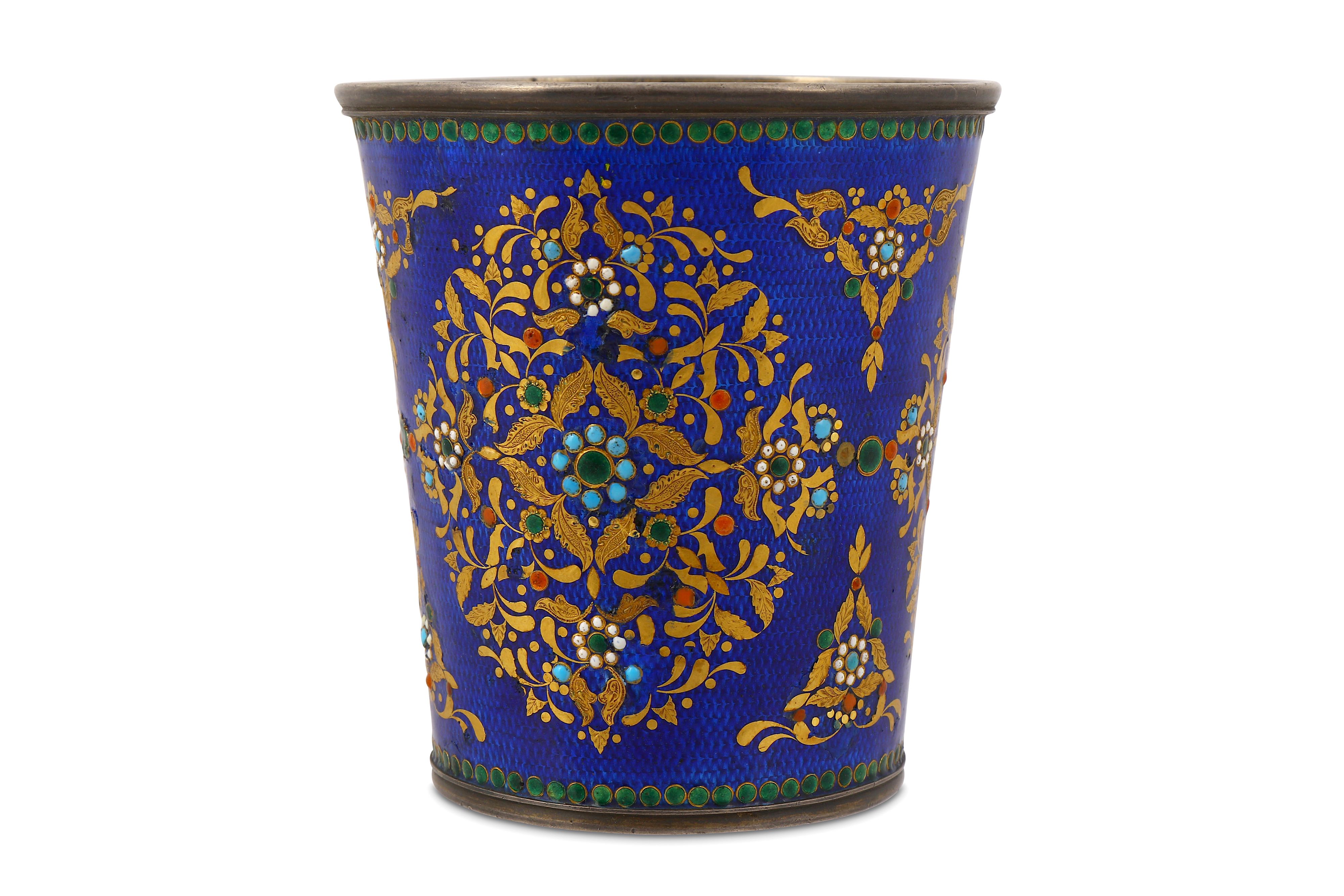 A TALL ENAMELLED SILVER CUP - Image 2 of 5