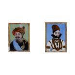 TWO REVERSE GLASS PORTRAITS OF MAHARAJAS