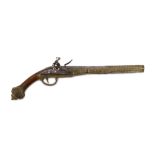 A BRASS-OVERLAID FLINTLOCK PISTOL