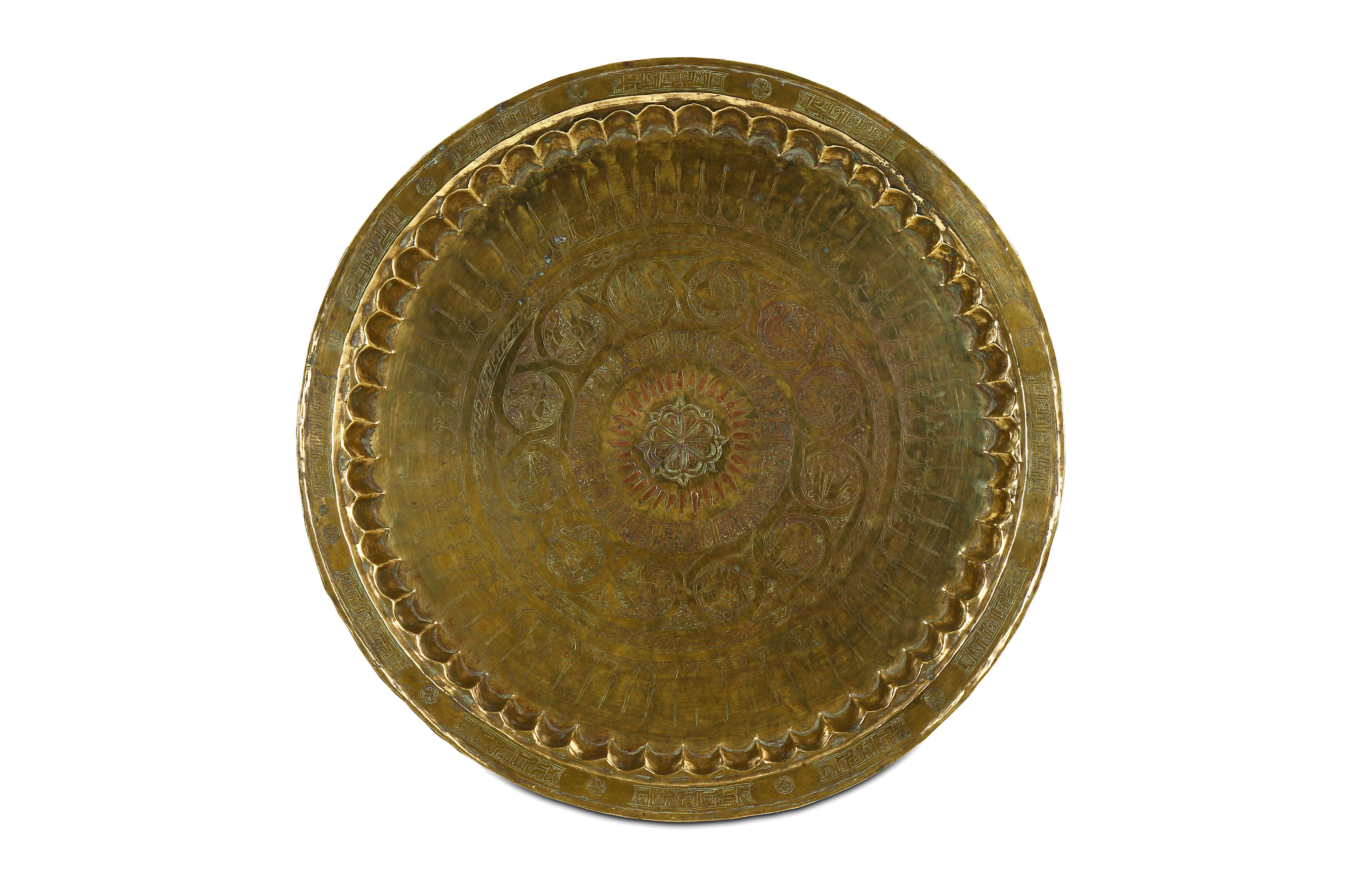 A LARGE COPPER-INLAID BRASS TRAY