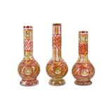 THREE RED BOHEMIA GLASS HUQQA BASES FOR THE IRANIAN MARKET