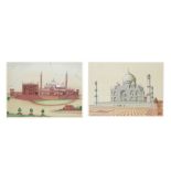 TWO LARGE ARCHITECTURAL PAINTINGS OF INDIAN BUILDINGS