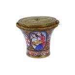 A QAJAR POLYCHROME-ENAMELLED COPPER QALYAN CUP