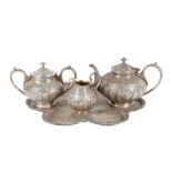 A KASHMIRI WHITE METAL TEA SET