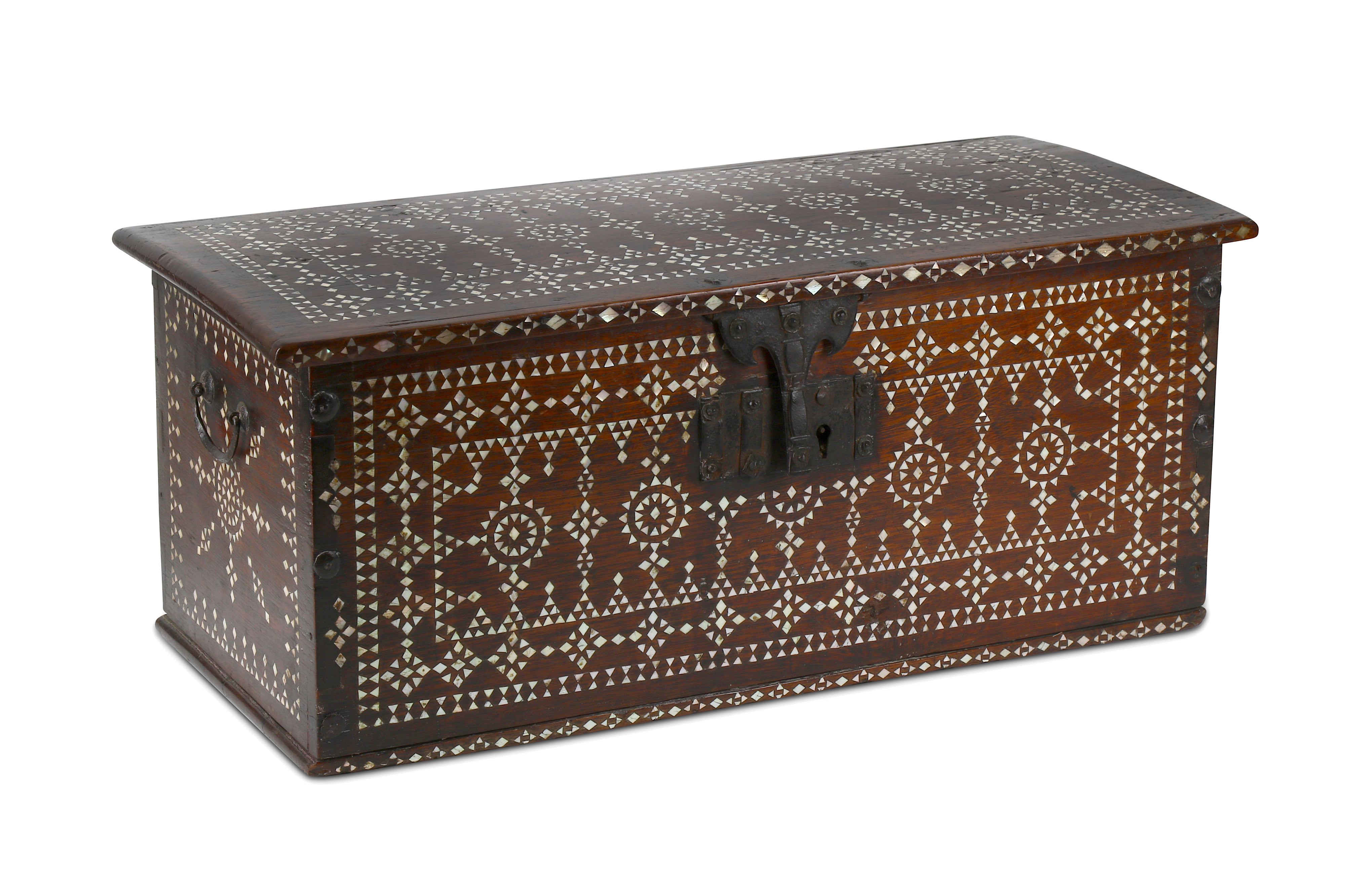 A WOODEN MOTHER-OF-PEARL-INLAID WRITING BOX