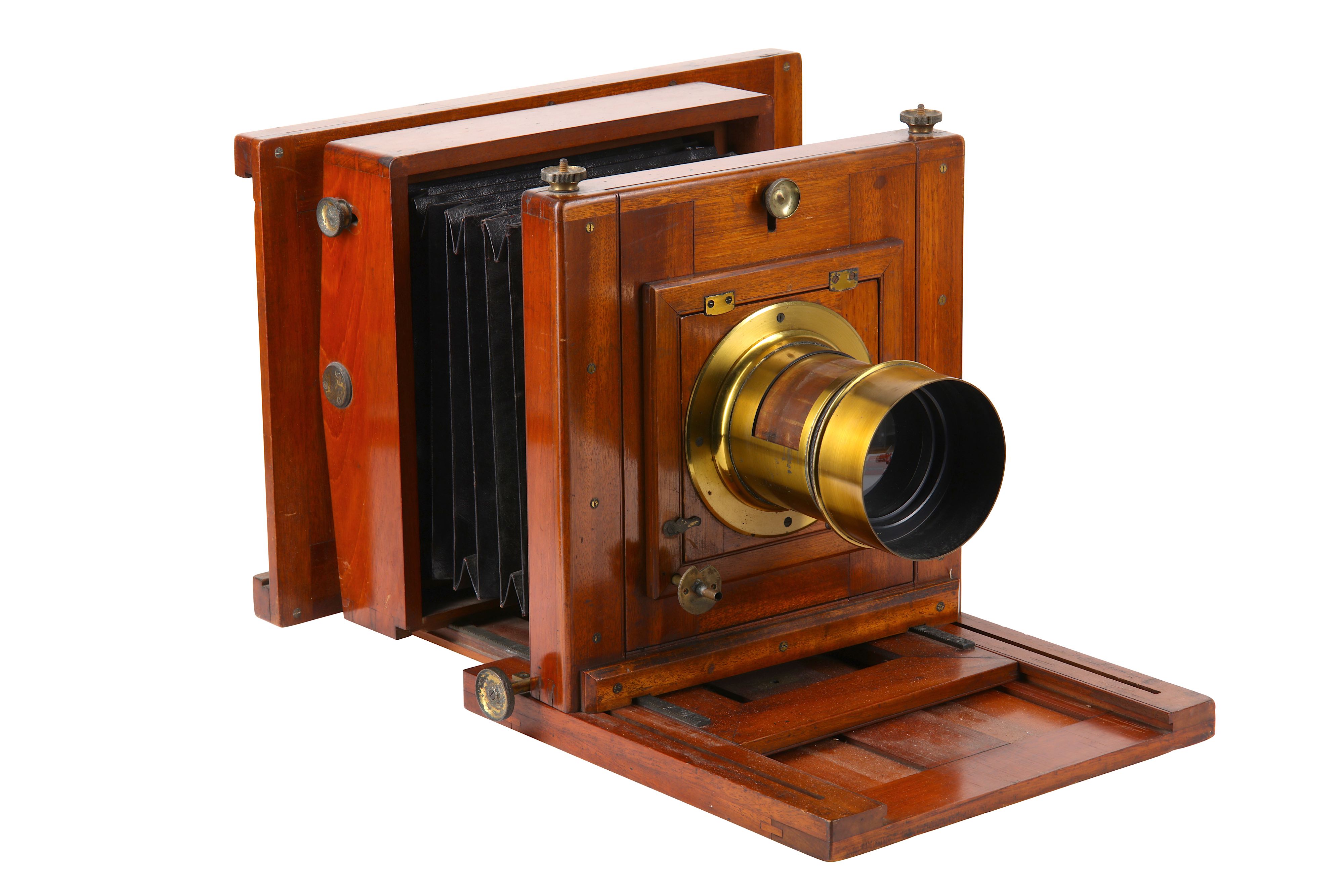 A Whole Plate Mahogany Studio Camera with Anachromatic Brass Lens - Image 2 of 6