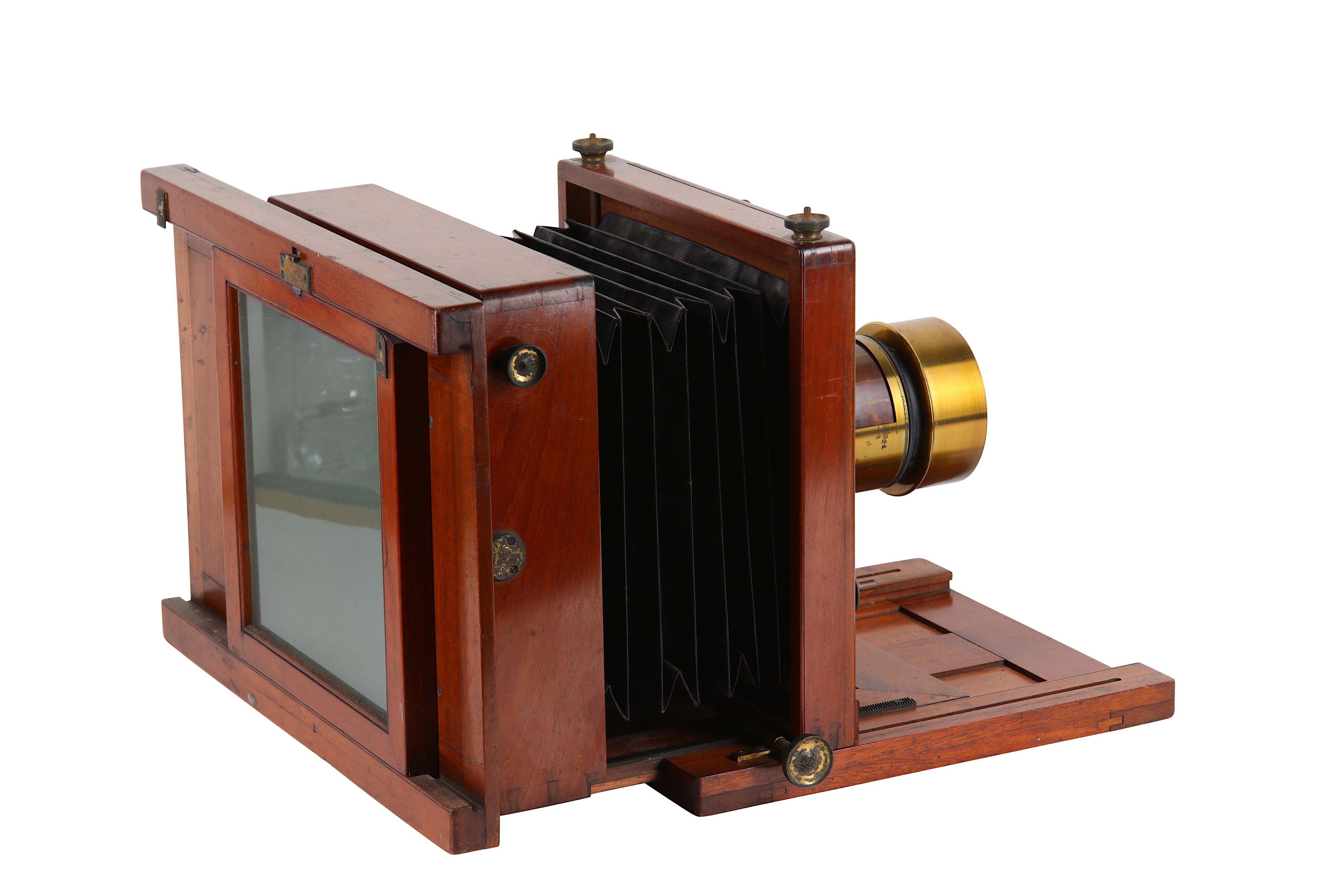 A Whole Plate Mahogany Studio Camera with Anachromatic Brass Lens - Image 4 of 6
