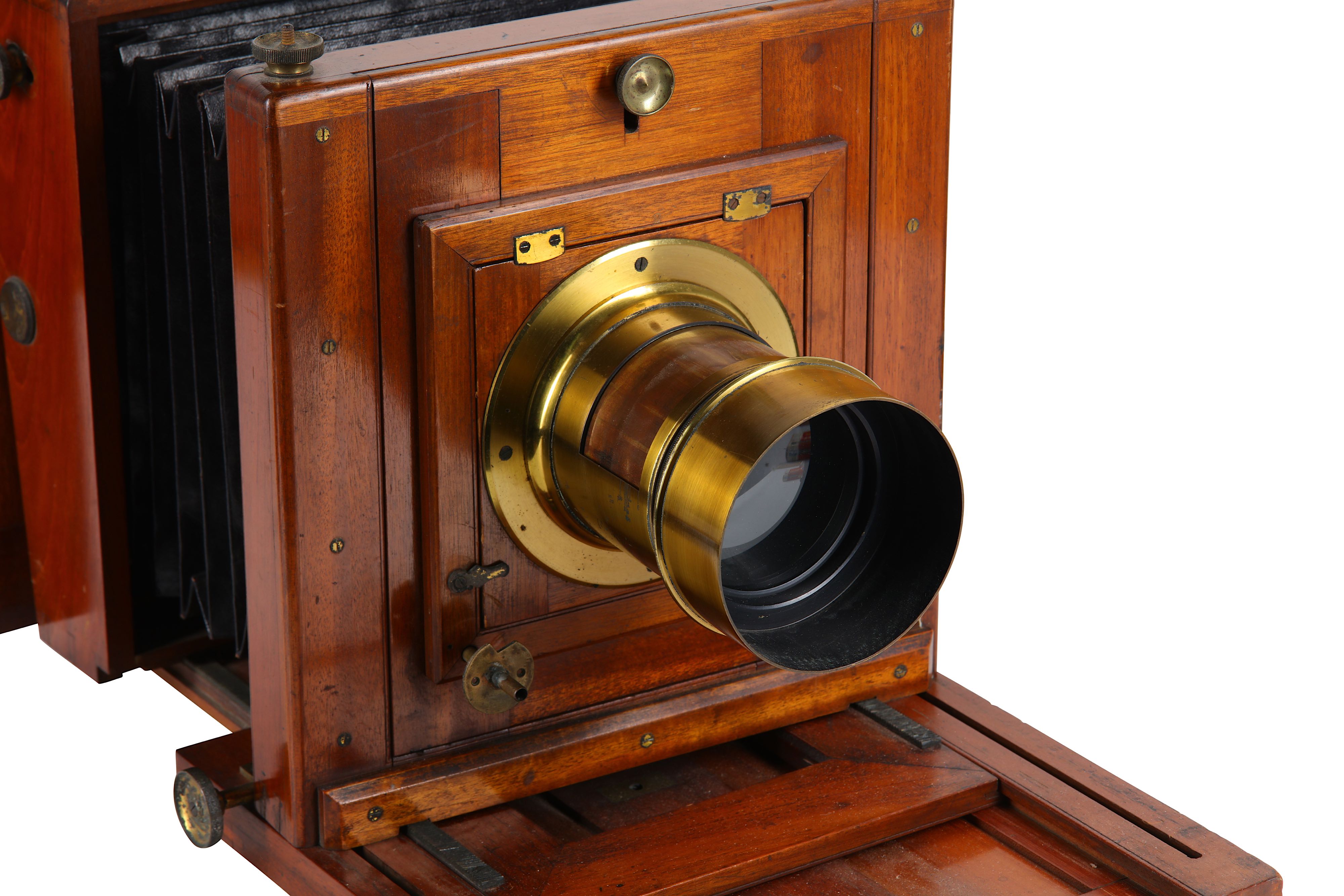 A Whole Plate Mahogany Studio Camera with Anachromatic Brass Lens - Image 5 of 6