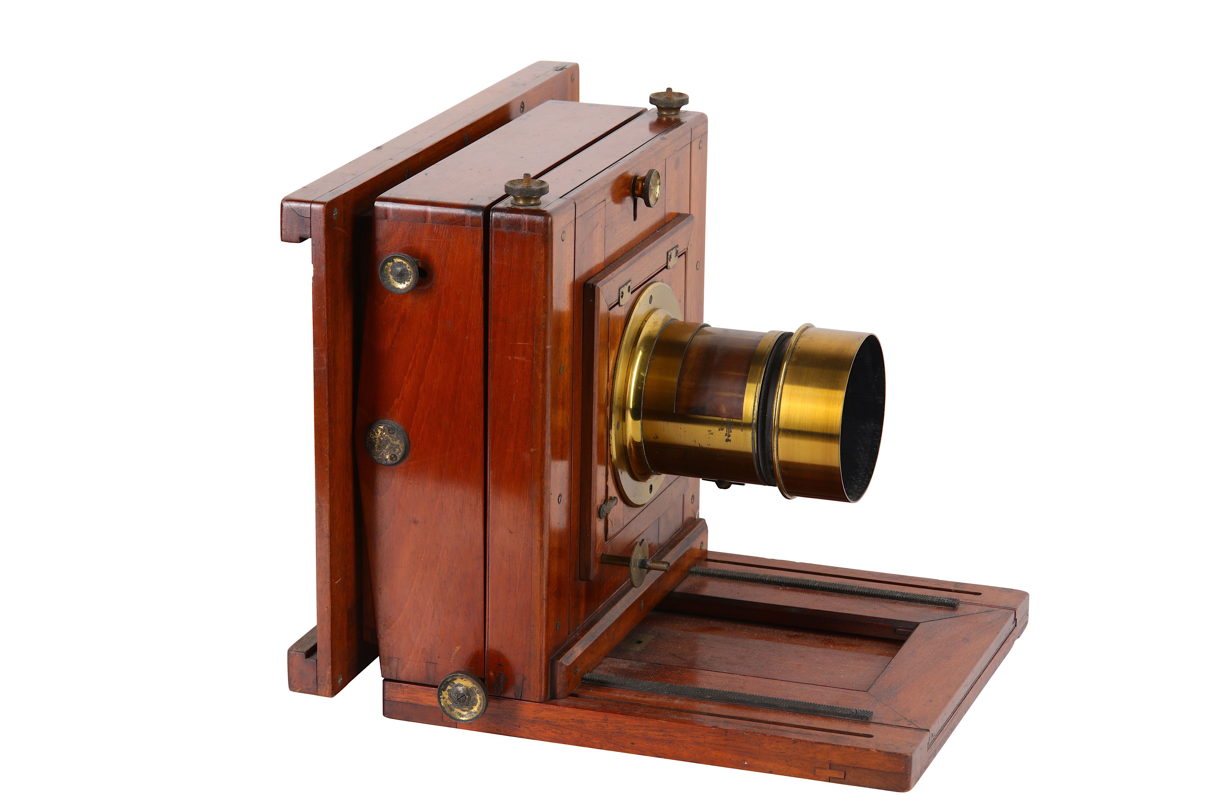 A Whole Plate Mahogany Studio Camera with Anachromatic Brass Lens - Image 3 of 6