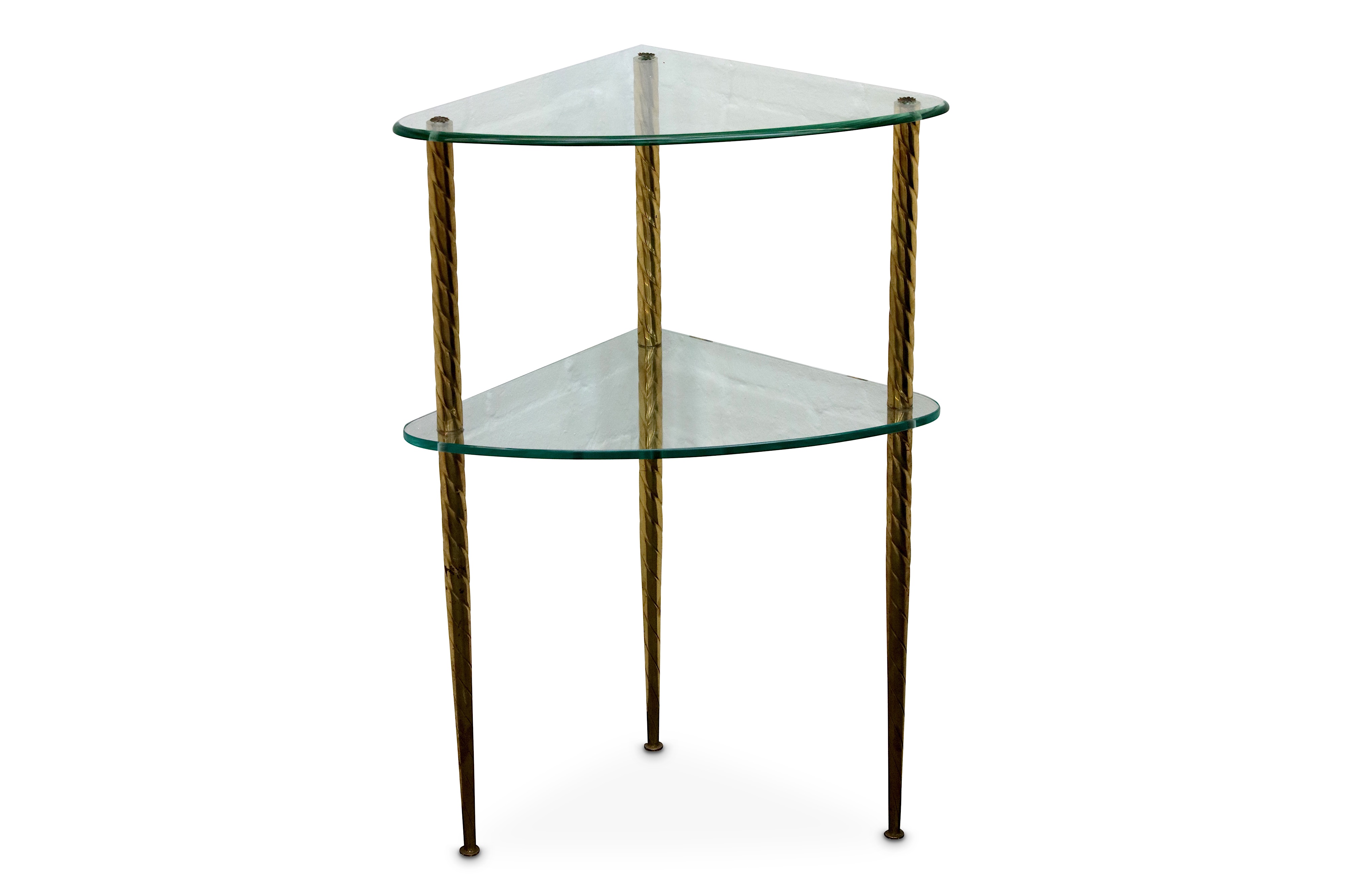 STYLE OF FONTANTA ARTE: A Corner Table, 1950s, glass and brass