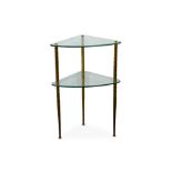 STYLE OF FONTANTA ARTE: A Corner Table, 1950s, glass and brass