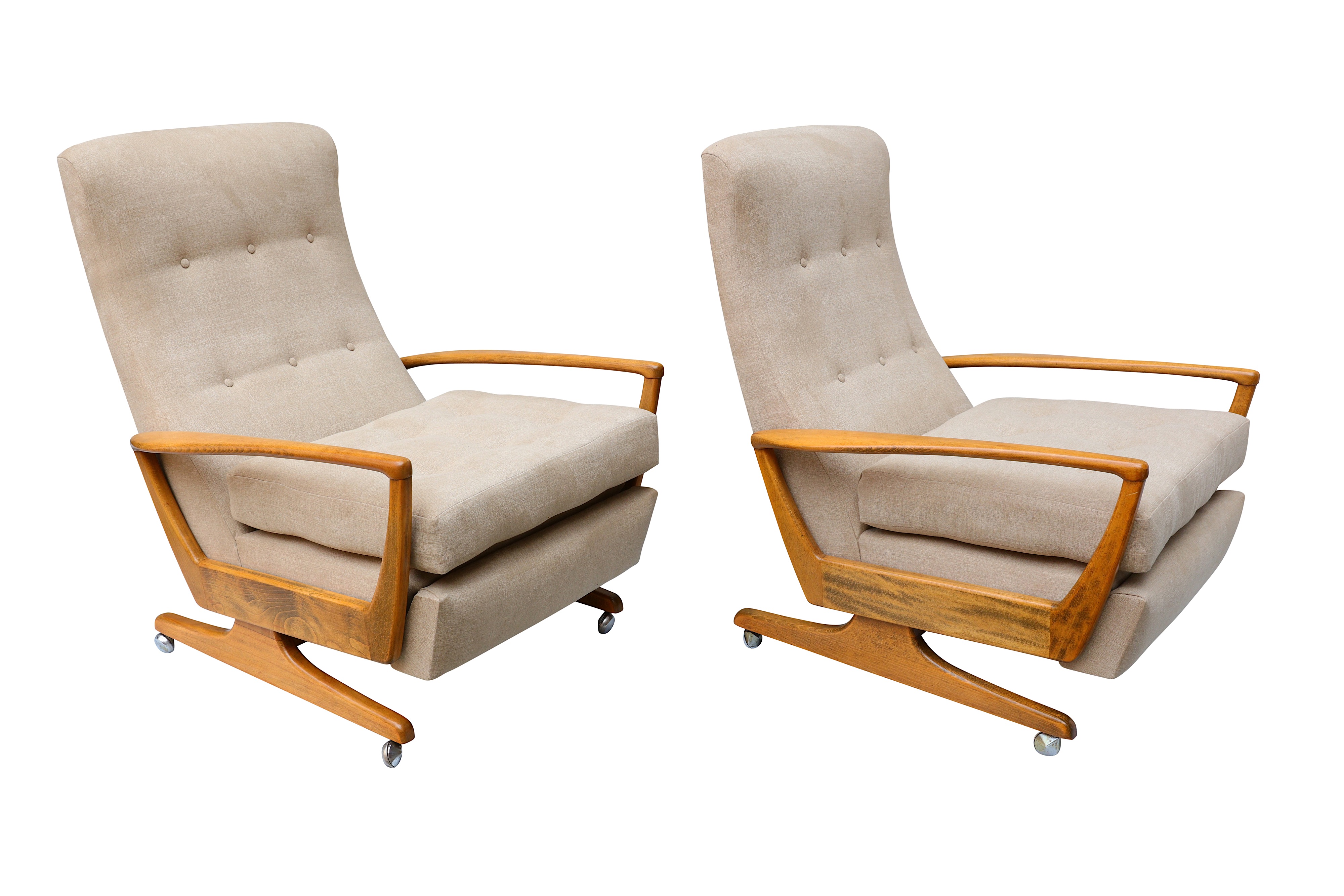 PARKER KNOLL: A pair of reclining PK1020, 1960s, button-upholstery, teak frames