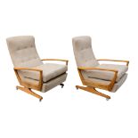 PARKER KNOLL: A pair of reclining PK1020, 1960s, button-upholstery, teak frames