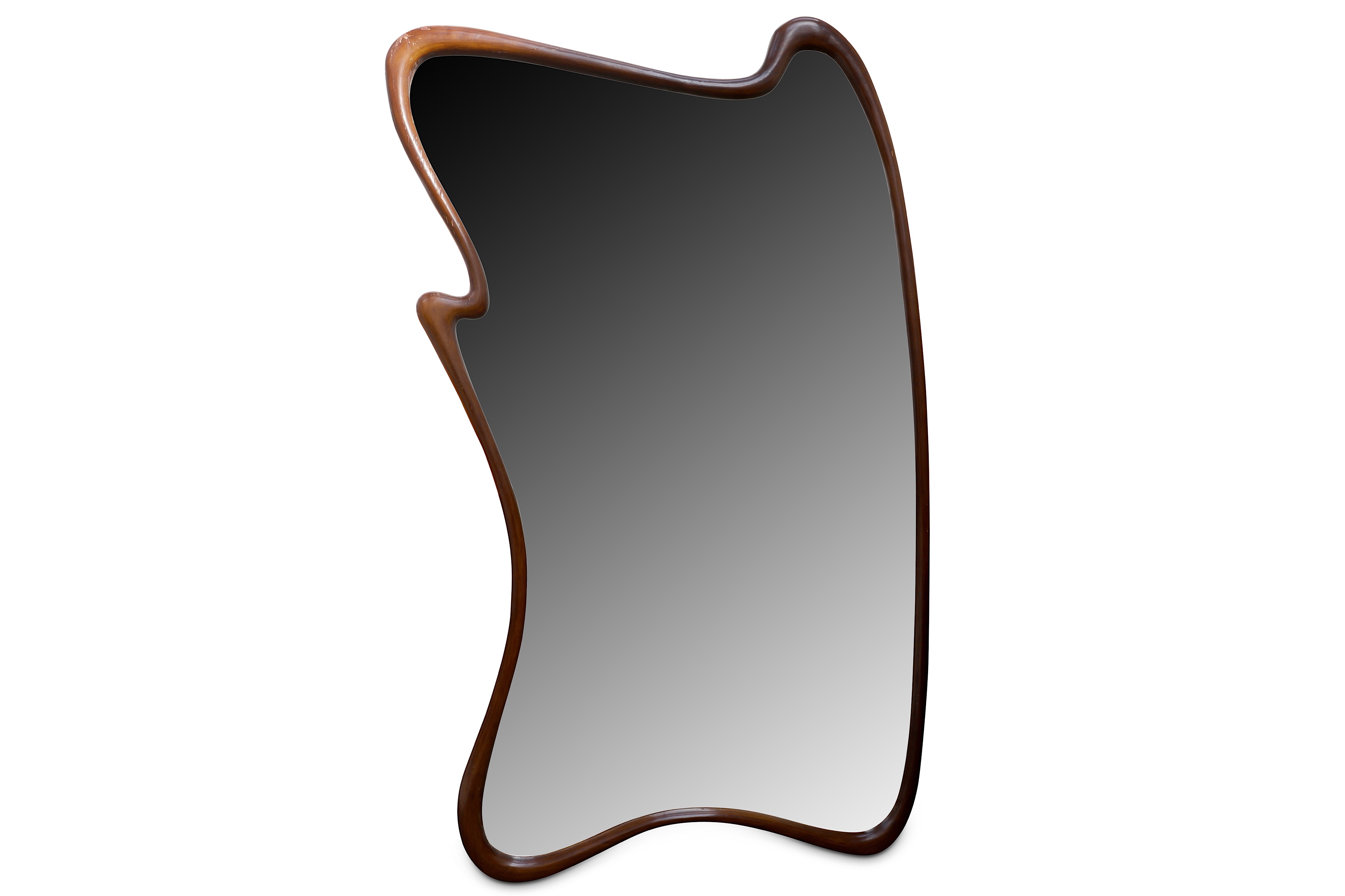 SPAIN: A Wall Mirror, 1950s, asymetrical undulating wooden frame,