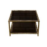 ITALY: A Low Table,1970s, cast brass to simulate bamboo, smoked glass