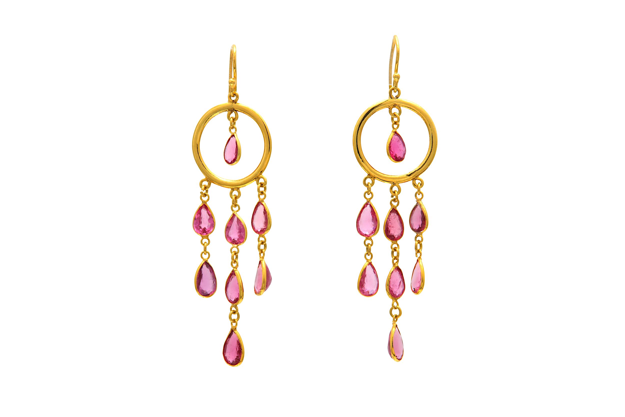 A pair of pink tourmaline pendent earrings