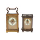 An early 20th century French gilt brass striking carriage clock together with another