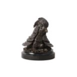A late 19th century French bronze inkwell modelled as the head of a bird by Le Blanc, Paris