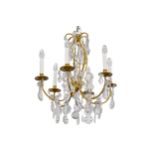 A contemporary gilt metal six branch chandelier