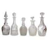 Five 19th Century cut glass decanters and stoppers