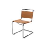 A set of four cantilever contemporary tan leather and tubular steel framed chairs