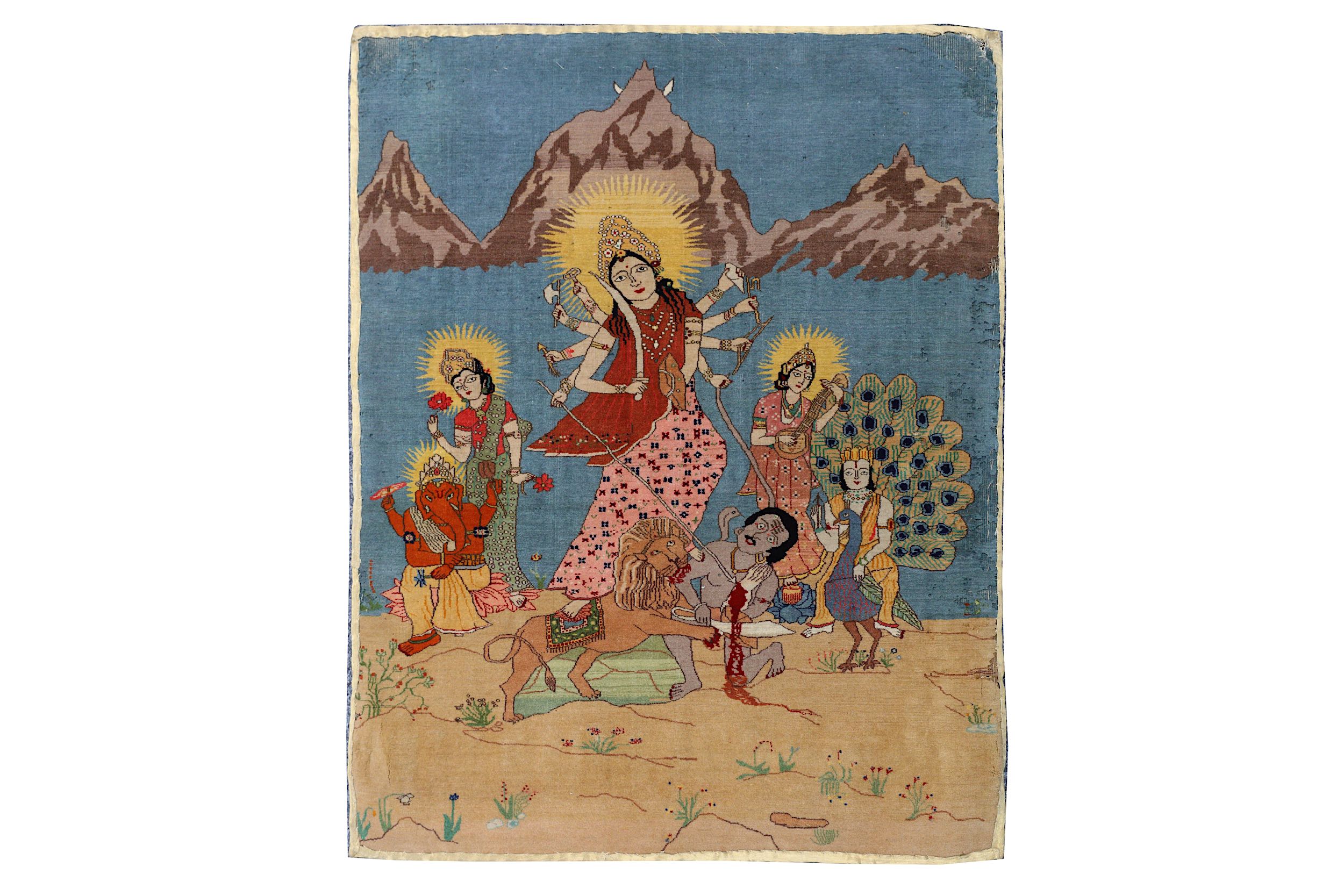AN UNUSUAL FOUR INDIAN PICTORIAL MATS - Image 2 of 5