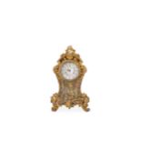 A late 19th century French miniature pierced gilt brass and abalone shell travelling clock signed 'J