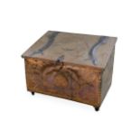An Arts and Crafts copper clad log bin