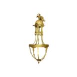 A gilt metal basket form chandelier