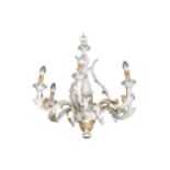 An Italian Chelini carved wood chandelier, white painted and parcel gilt