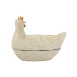 A novetly egg basket modelled in the form of a roosting chicken