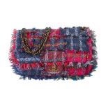 Chanel Pink and Blue Tweed Jumbo Flap Bag