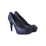 Chanel Blue Leather Camellia Pumps