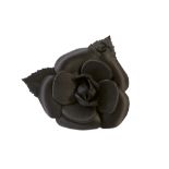 Chanel Black Silk Camellia Brooch