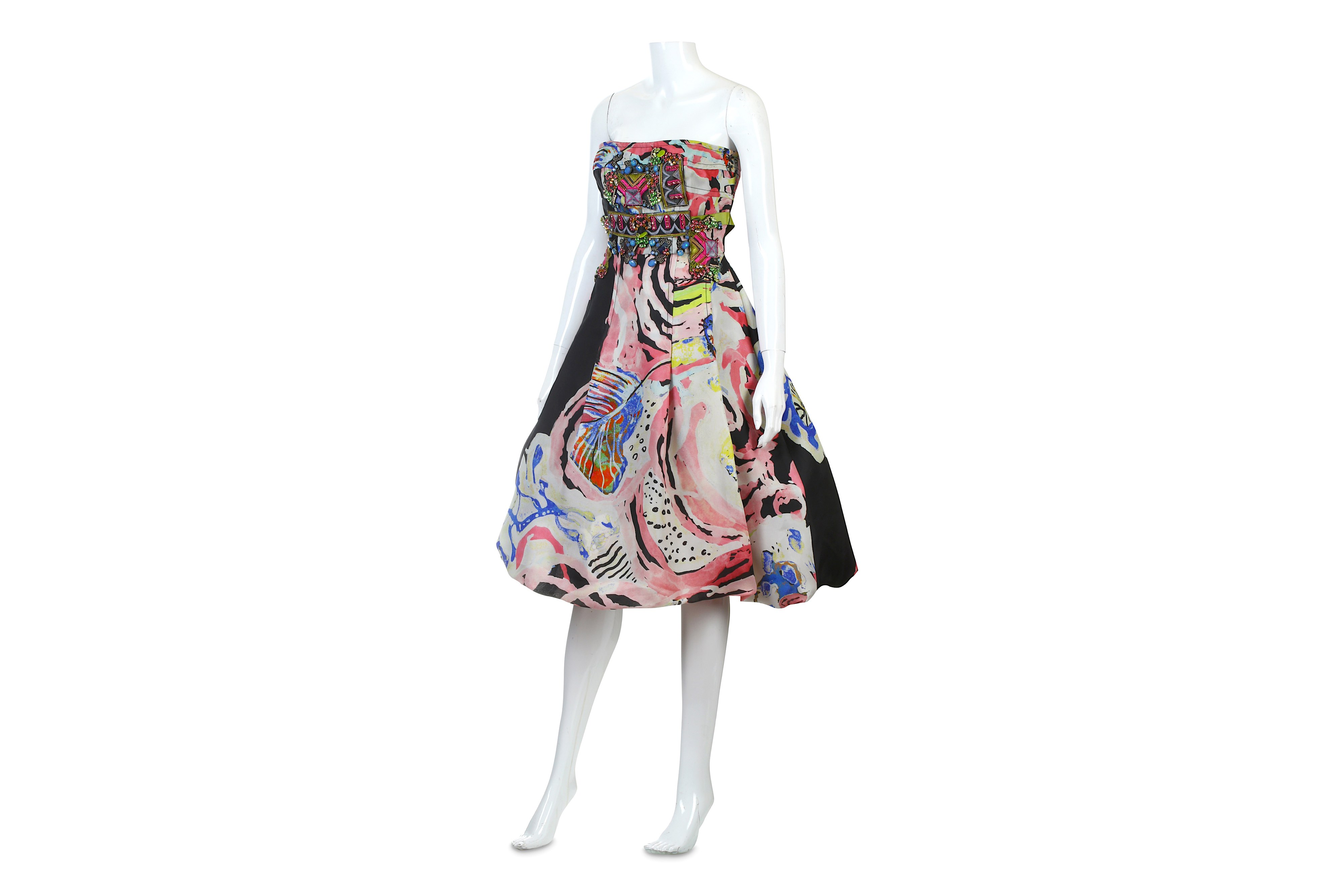 Christian Lacroix Strapless Silk Dress, abstract print with heavily ...