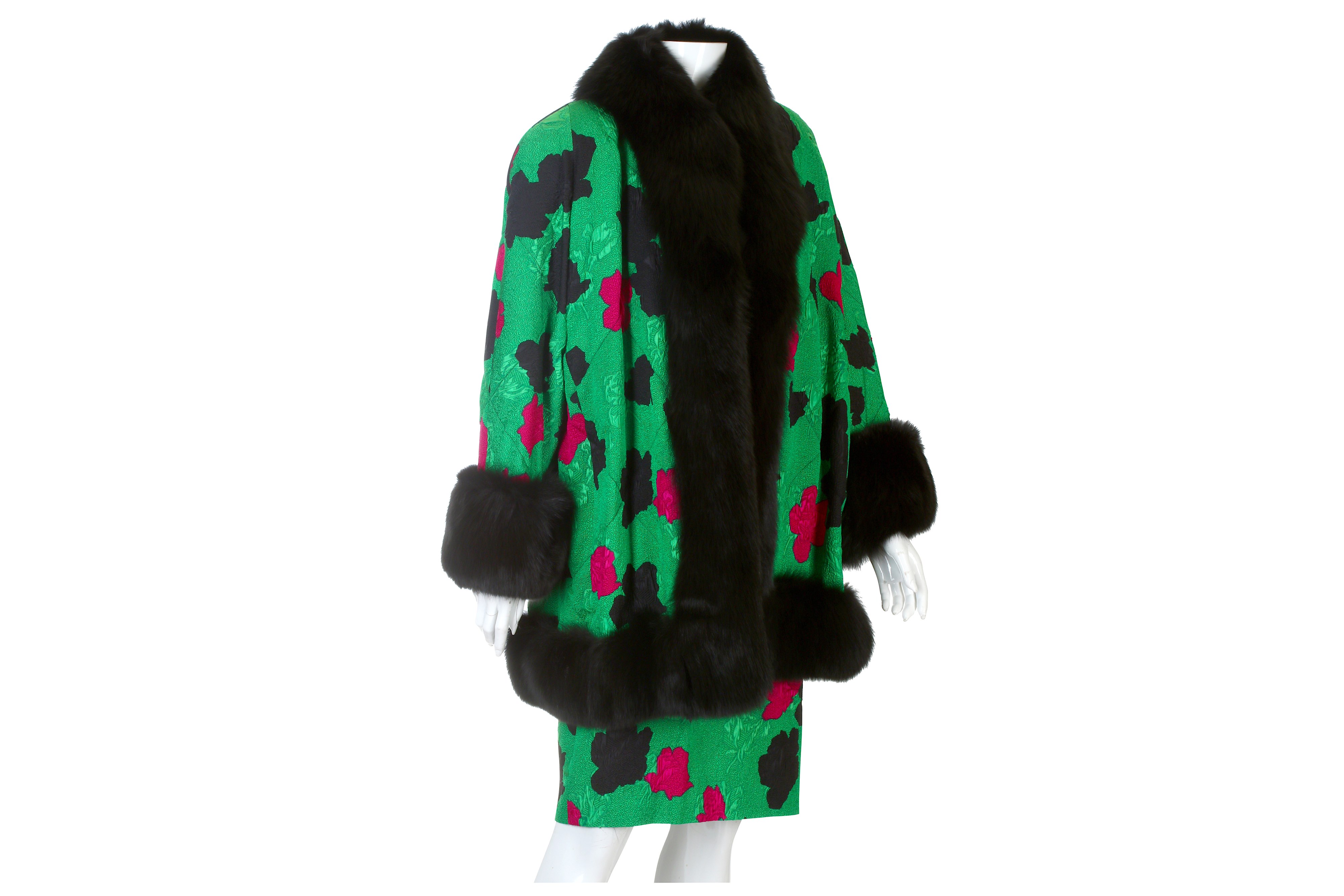 Green Damask Silk Opera Coat and Skirt - Image 3 of 6