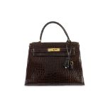 Hermès Dark Brown Crocodile Kelly Sellier 28